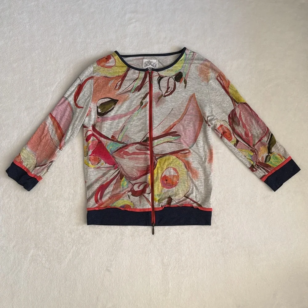 {Anthro} Cap Juluca by Aldo Martins | A New Story Zip Up 3/4 Sleeve Abstract Top - Picture 15 of 15